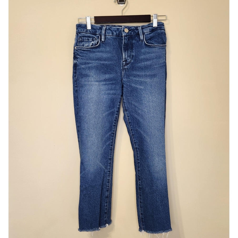 Frame Le Crop Mini Boot Jeans Womens‎ Size 26 Blue Medium Wash Frayed Hem